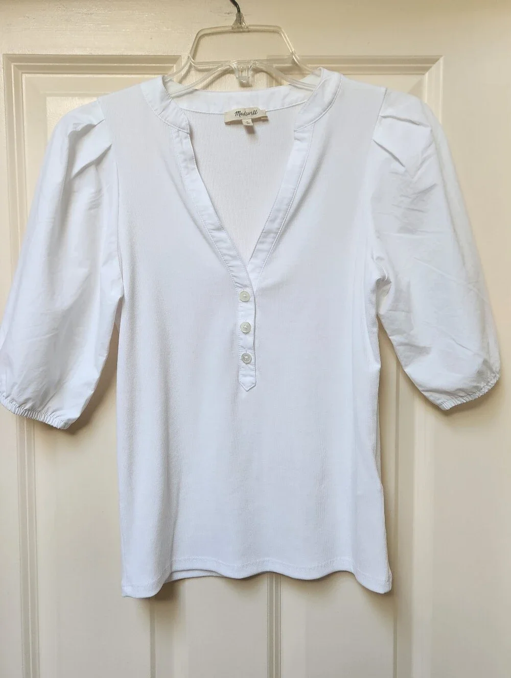 Madewell White V-Neck Puff-Sleeve Popover - Picture 3 of 10